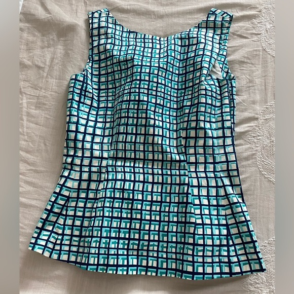 kate spade Tops - Kate Spade blue green plaid peplum V back Top (12)